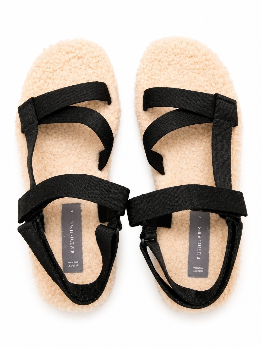 NWT Everlane The ReNew Teddy Sport Sandals Black Cream Faux Size 9 - Picture 2 of 5